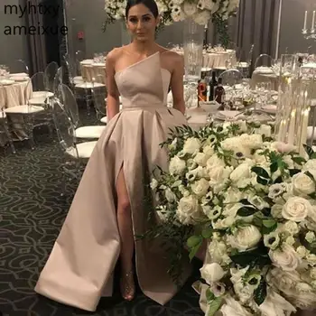 Elegantiškas Ilgas Plus Size Vakaro Suknelės 2023 Paprasta Ritininės Rankovių Arabų Stiliaus Šampanas Moterų Oficialią Chalatai Chalatas De Soiree