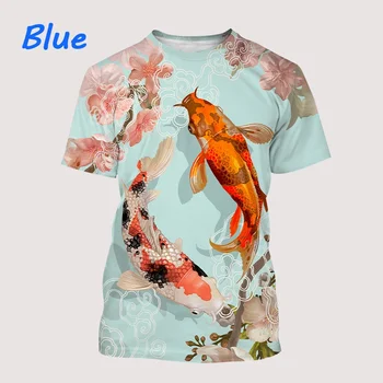 Vyrų ir moterų pasisekė žuvų 3D atspausdintas T-shirt, koi žuvų spausdinami trumpi rankovėmis marškinėliai, laisvalaikio, unisex, naujos mados