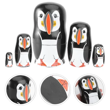 Mažai Pingvinas Lizdus Matryoshka Žaislas Chilfren Vaikų Namų Dekoro Krovimas Mediniai Žaislai Mini