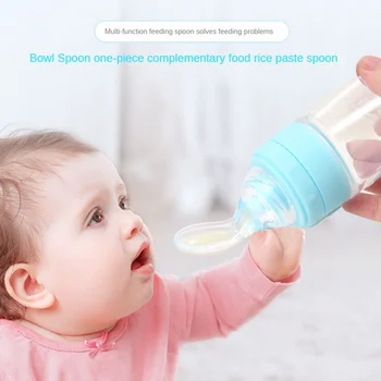 Saugus Naujagimį Maitinti Butelis Bamblys Silikono Spaudimo Maitinti Šaukštu Pieno Butelis Kūdikių Mokymo Finansuojančiojo Maisto Papildas