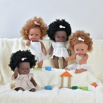 Naujas Tamsiai Ruda, Odos Populiarus 35 cm Atgimsta Silikono Lėlės, viso Kūno, Minkštas Afrikos Amerikos Naujagimių Bebe Kūdikių Lėlės Girl Žaislai