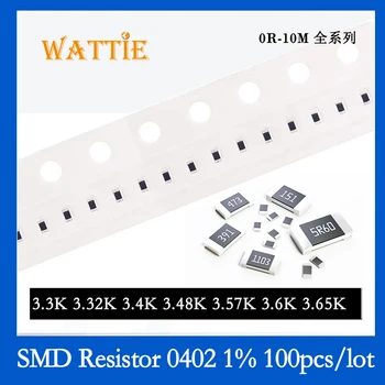 SMD Rezistorius 0402 1% 3.3 K 3.32 K 3.4 K 3.48 K 3.57 K 3.6 K 3.65 K 100VNT/daug chip resistors 1/16W 1,0 mm*0,5 mm