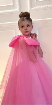 AsaNagi Rožinės spalvos Tiulio Suknelės Vienos Pečių Linija Lankas Mažai Mergaitei Gimtadienio Suknelė Vestido Fiesta 2023 فستان سهرة