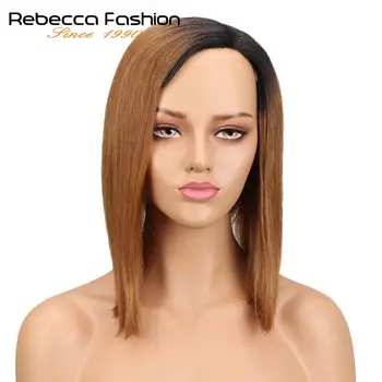 Rebecca Kairėje Pusėje Dalis Ombre Žmogaus Plaukų Nėrinių Perukai Už Juodaodžių Moterų Peru Remy Tiesūs Plaukai, Trumpas Perukas 8 Spalvų Nemokamas Pristatymas