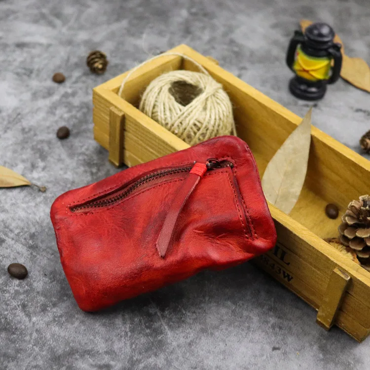 Pirmą sluoksnį daržovių raugintos odos rankų darbo senas vintage stilius minimalistinis ir šviesos studentas moterų monetų krepšys