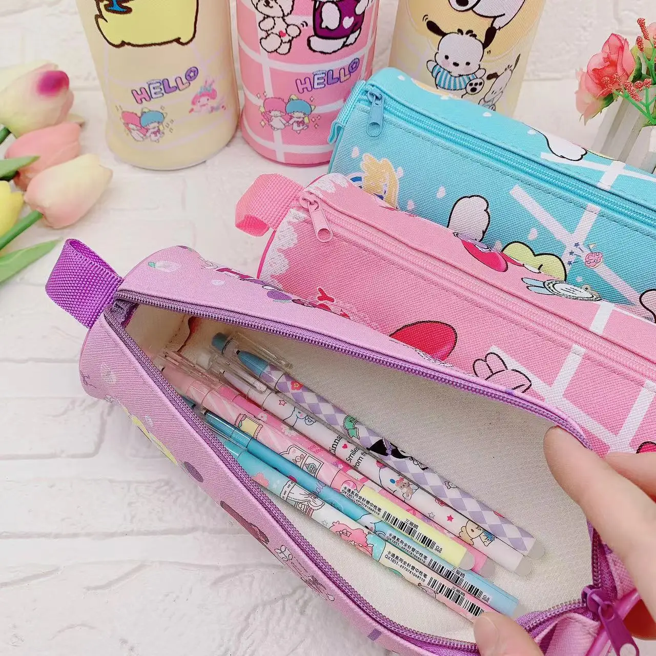 Sanrio Hello Kitty Pieštuko Atveju Animacinių filmų Kuromi Melodija Pieštuku Maišelį Studentų Kanceliarinės prekės, Krepšiai Didelės Talpos PU Nešiojamą Saugojimo Krepšiai