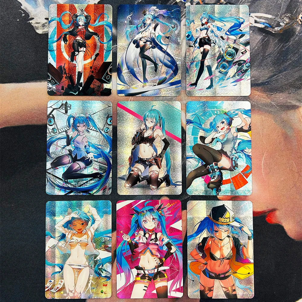9Pcs/set Vocaloid Hatsune Mikus Animacijos Kolekcija Kortelės Atspindi Spalvinga Kortelės Kawaii Girl Kortelės Anime Periferinių Vaikams Žaislas Dovana