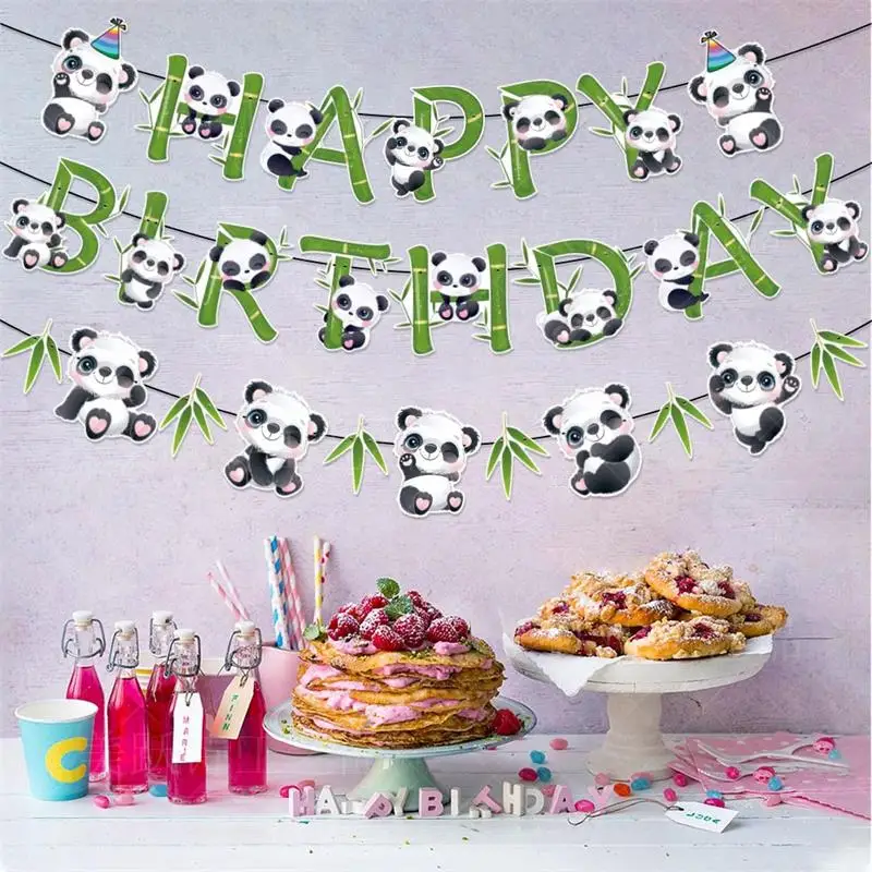 Mielas Gyvūnų Tema Panda su Gimtadieniu Vėliavos Traukiant Spiralės Pakabukas Gimtadienio, Vestuvių Kūdikio Dušas Šalis Sukama Garliava 