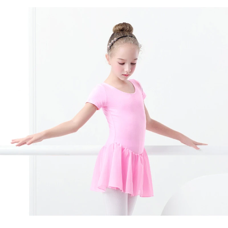 Baleto Suknelė Gimnastikos Triko Mergaitėms, Vaikams, trumpomis Rankovėmis Baleto Šifono Skirted Triko Bowknot Dancewear