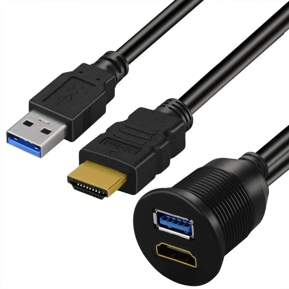 USB 3.0 & HDMI-suderinama su HDMI-suderinama + USB3.0 AUX Pratęsimo Dash Skydelis Vandeniui Automobilių Flush Mount Kabelis