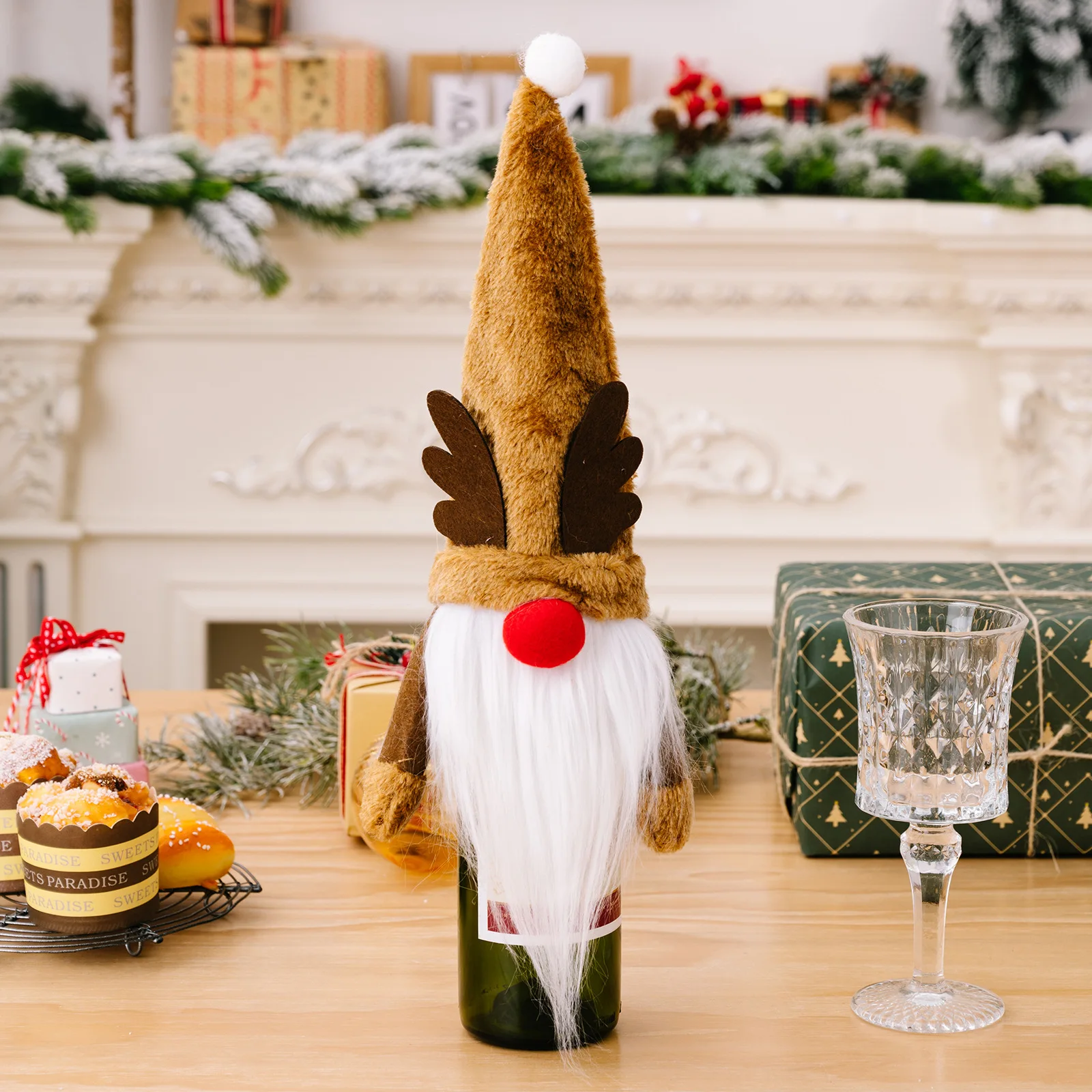 Kalėdų dekoracijas Miško Vyras vyno butelis rankovės Animacinių filmų ragų, beveidis nykštukas vyno dangtelis Raudonas vynas bžūp Šampano butelis