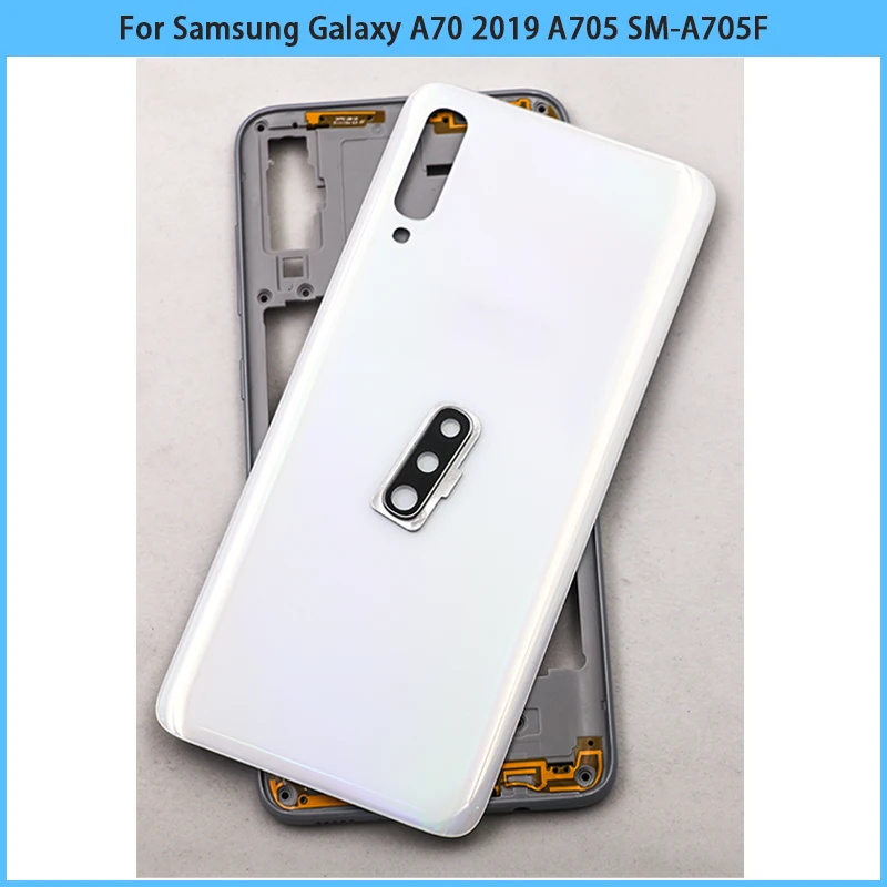 Naujas Samsung Galaxy A70 2019 A705 SM-A705F A705DS Vidurį Rėmo Plokštės Bezel Baterija, galinis Dangtelis Galinių Durų Fotoaparato Objektyvą Pakeisti