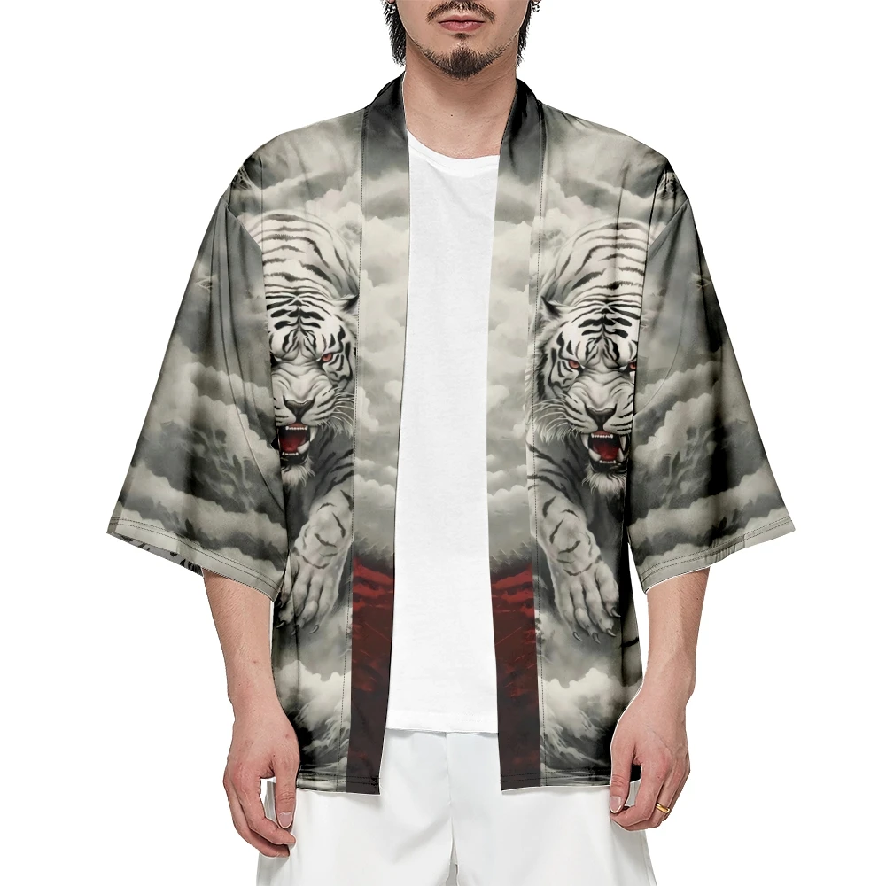 Mados Tigras Spausdinti Haori Marškinėliai Streetwear Harajuku Vyrai Moterys Tradicinis Megztinis Viršūnes Paplūdimio Yukata Japonų Kimono Plius Dydis