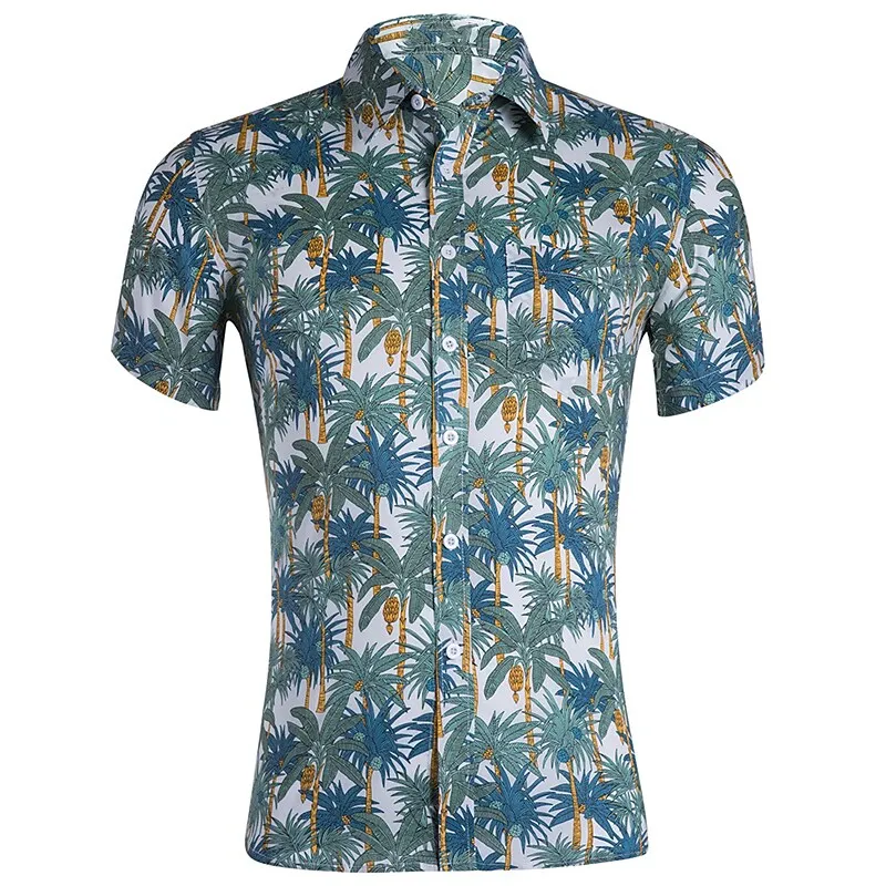 Havajų vyriški Marškinėliai Mados Trumpas Rankovės marškinėliai Atsitiktinis Atvartas Marškinėliai Vyrams Paplūdimio Single-breasted vyriški Drabužiai Turndown Palaidinė