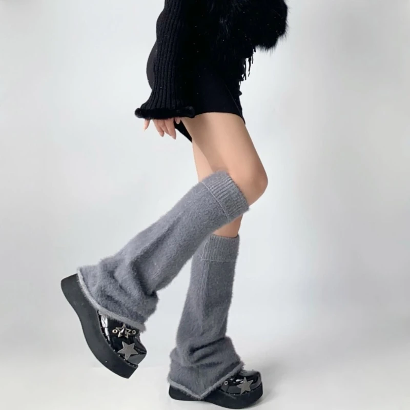 Moterų Užsiliepsnojo Prarasti Padengti Žiemos Furry Vientisos Spalvos Kojų Šildytuvus Streetwear