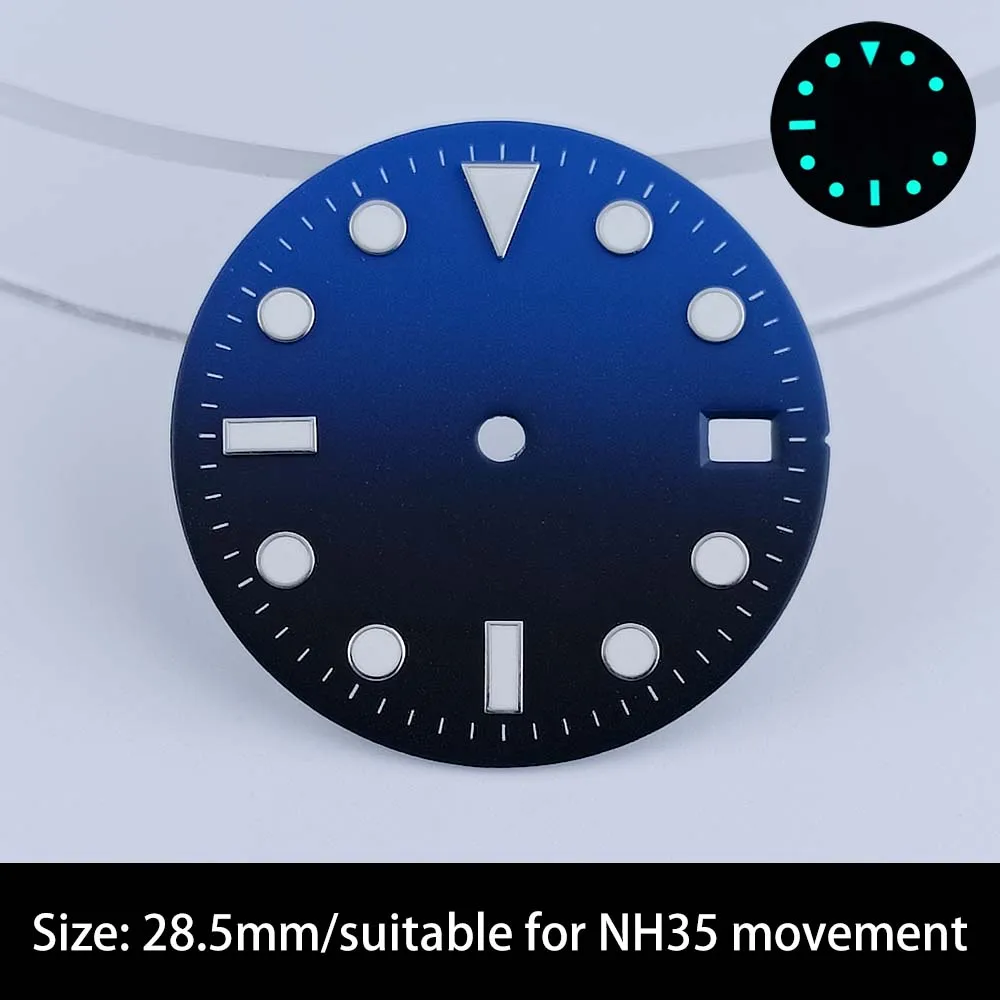 Naujas dial 28,5 MM skersmens vieną kalendorius rinkimo tinka NH35/NH36 žiūrėti judėjimo priedai su mėlynai apšviestas perjungiklis